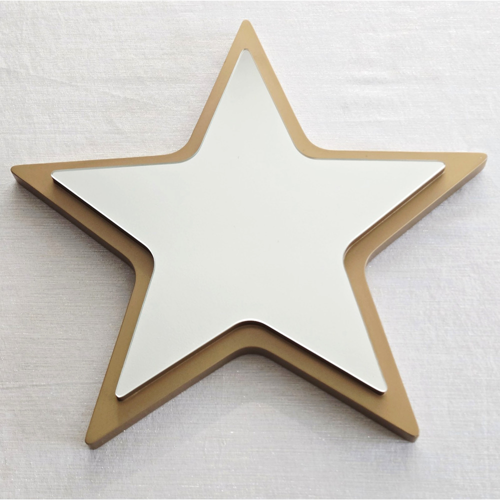 Crate & Barrel Gold Star Wood Frame Mirror Casual Glam Modern Farmhouse 20" NEW